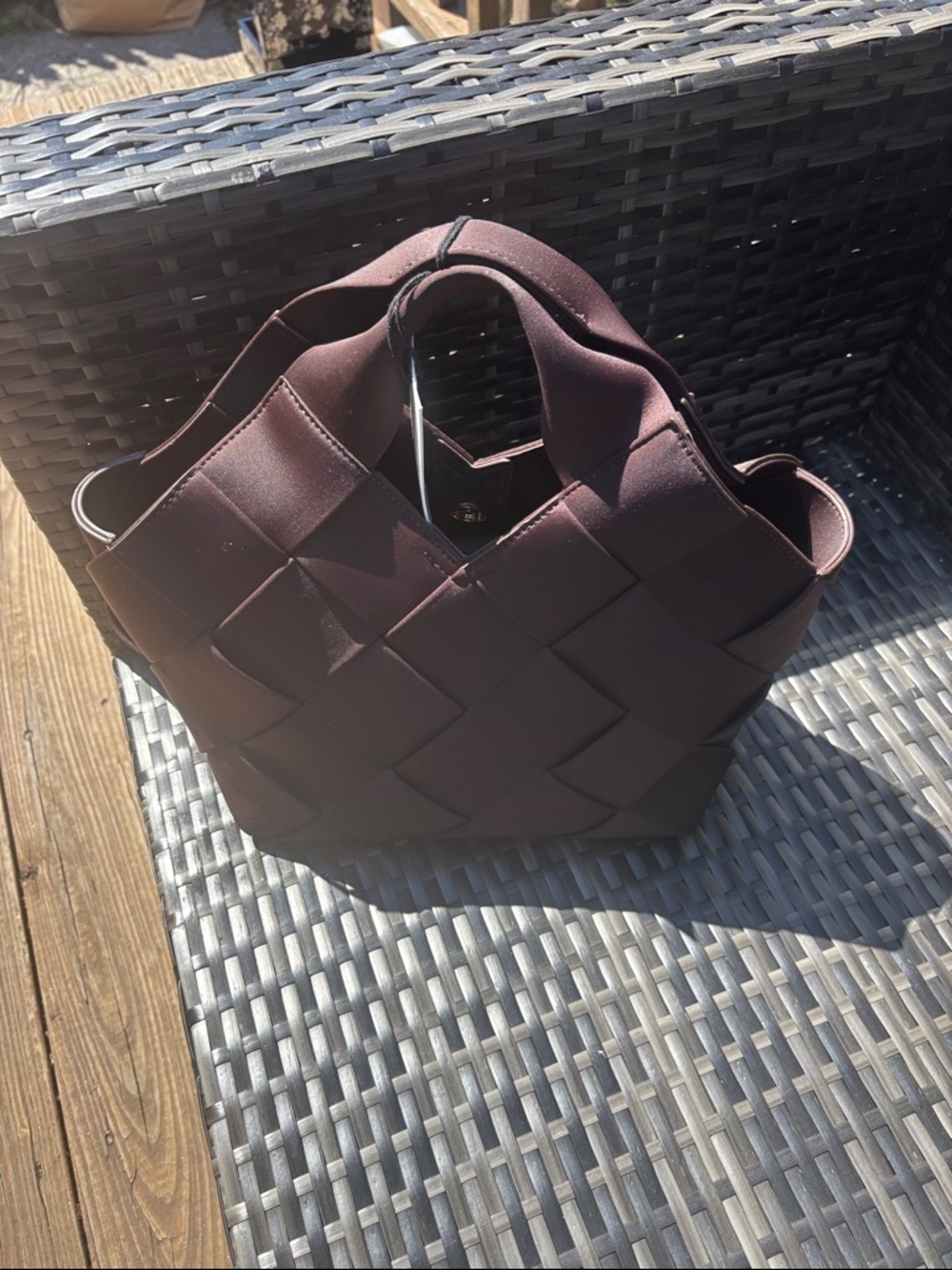 Sol and Selene  Resilience Woven Neoprene Tote Bag in Deep Brown